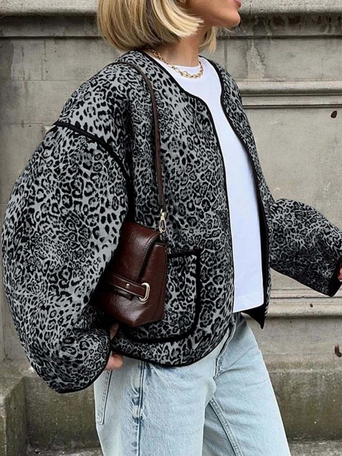 Perfee Leopard Open Front Long Sleeve Jacket - Image 6