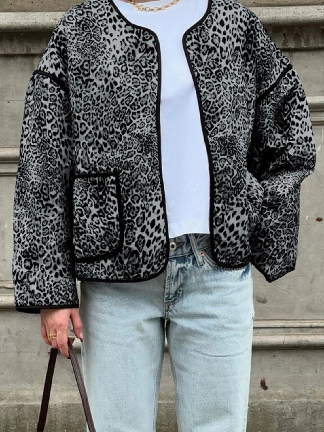 Perfee Leopard Open Front Long Sleeve Jacket - Image 8