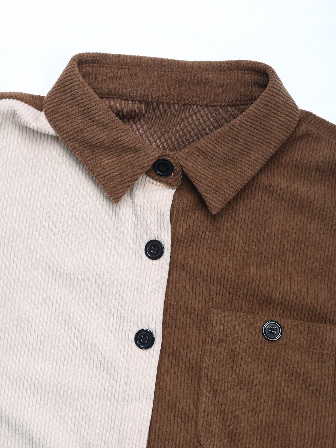 Perfee Pocketed Contrast Collared Neck Long Sleeve Shirt - Image 8