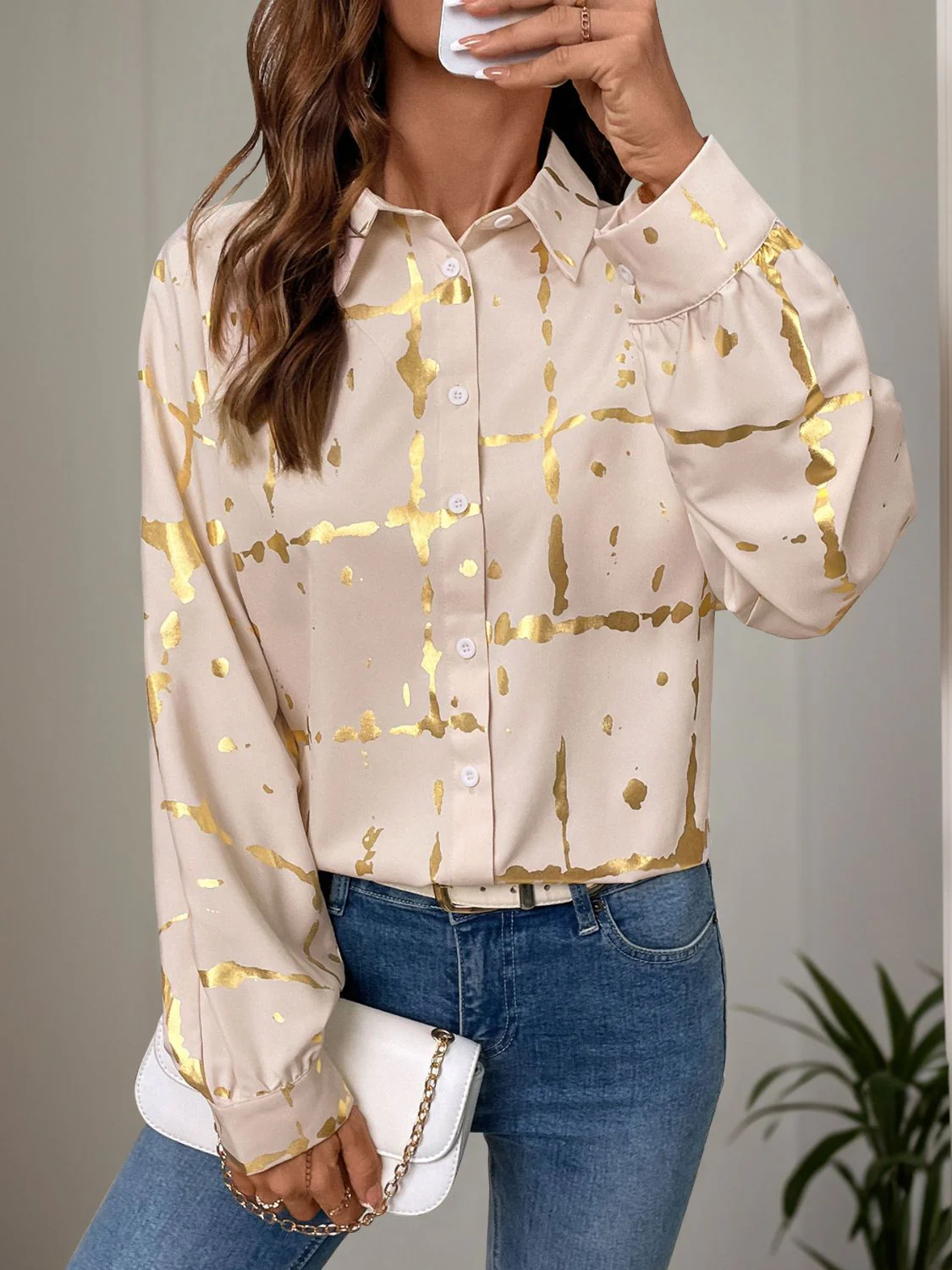 Perfee Printed Collared Neck Long Sleeve Shirt - Image 3