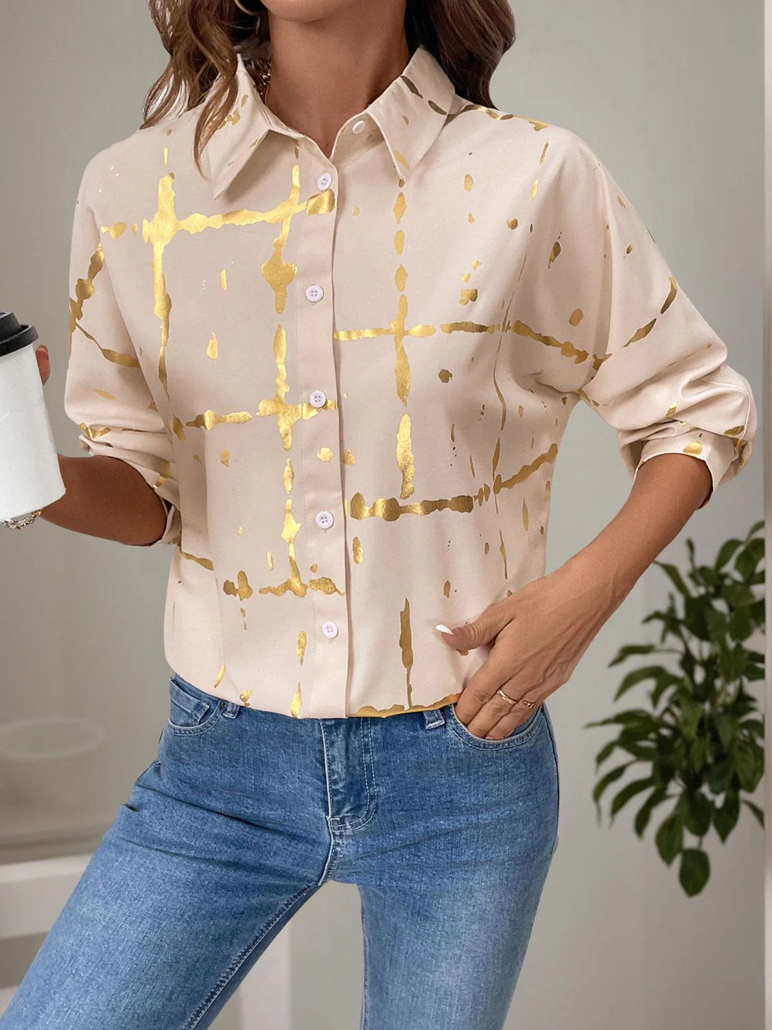 Perfee Printed Collared Neck Long Sleeve Shirt - Image 5