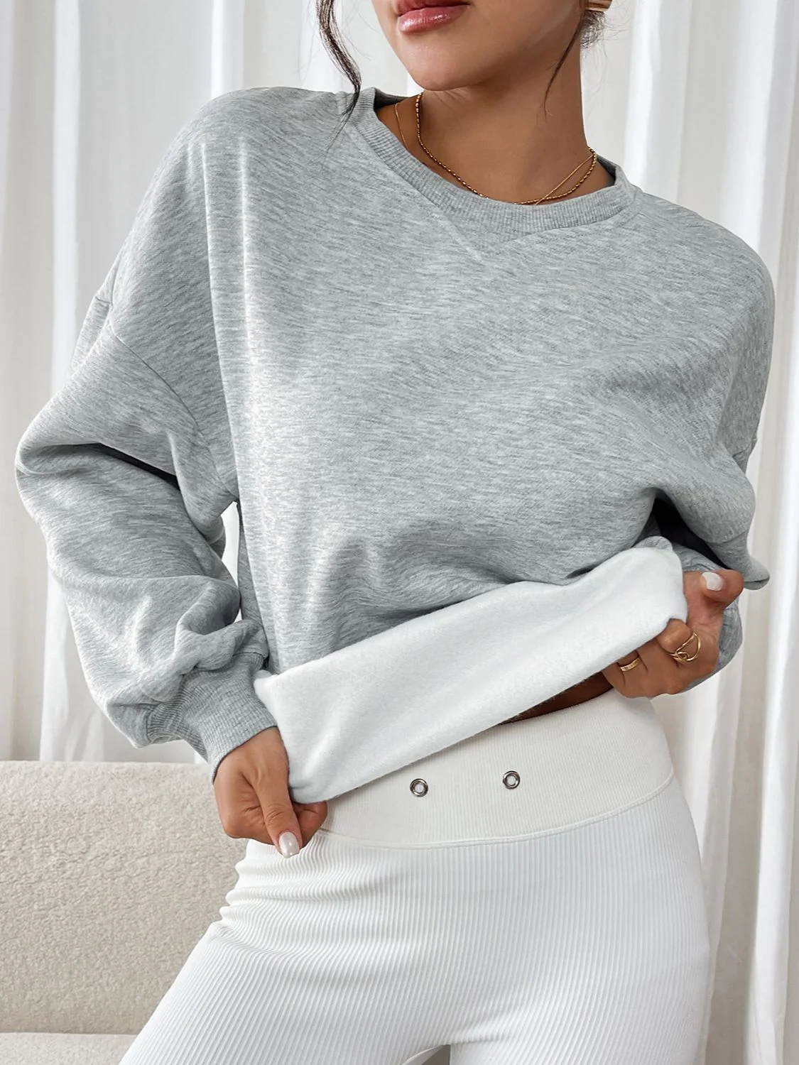 Perfee Round Neck Long Sleeve Sweatshirt - Image 3
