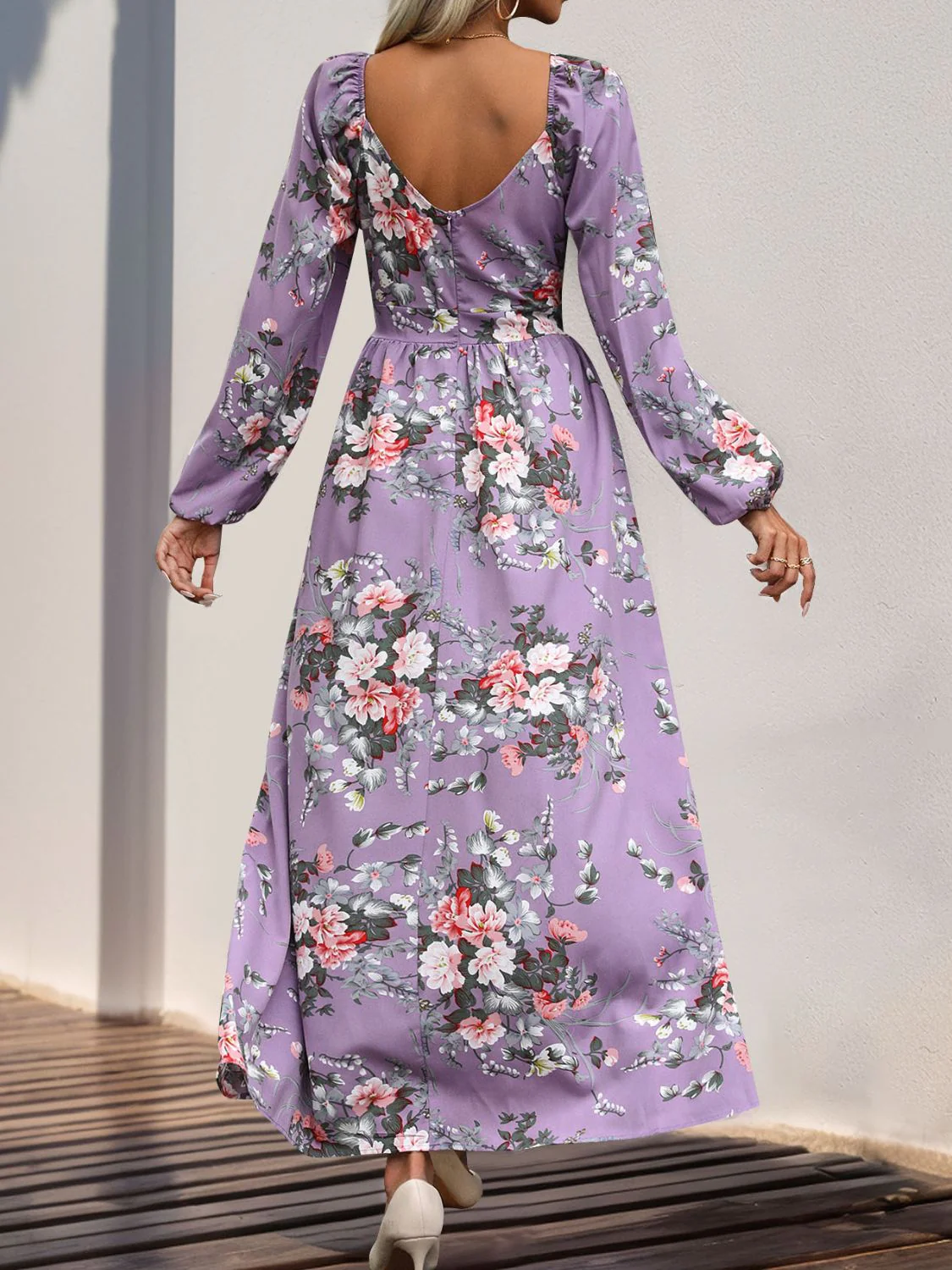 Perfee Slit Printed Surplice Long Sleeve Maxi Dress - Image 12