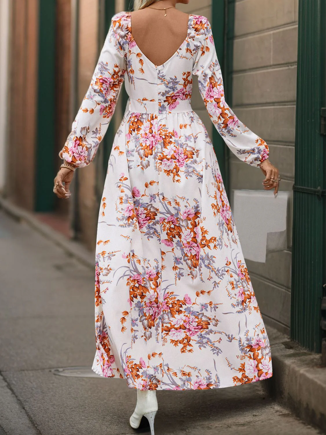 Perfee Slit Printed Surplice Long Sleeve Maxi Dress - Image 15