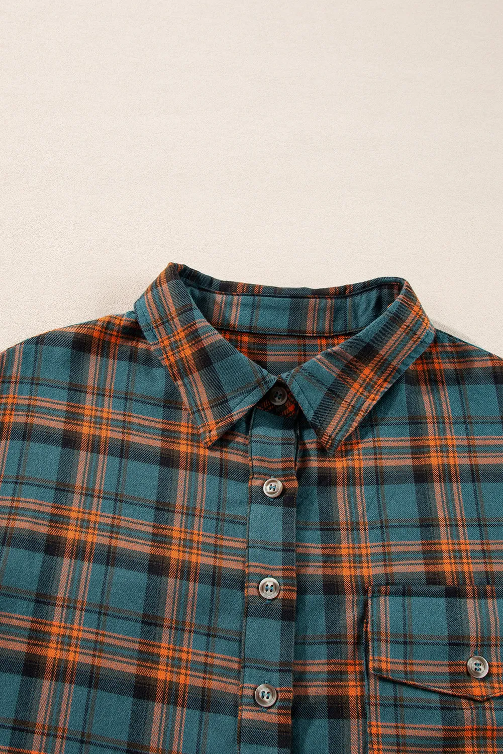 Plaid Collared Neck Long Sleeve Shirt - Image 4
