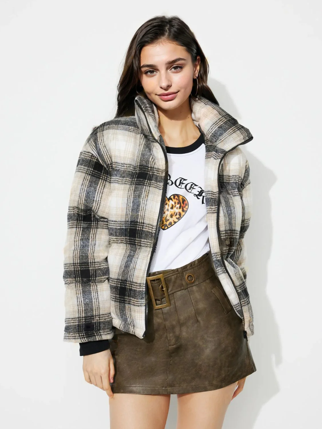 Plaid Zip Up Long Sleeve Jacket - Image 5