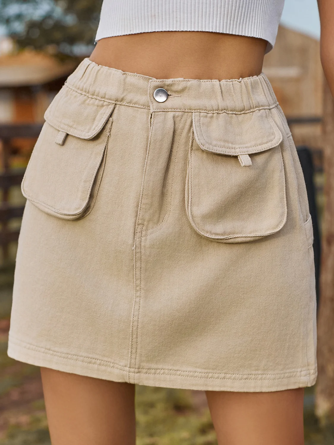 Pocketed Elastic Waist Denim Skirt - Image 10