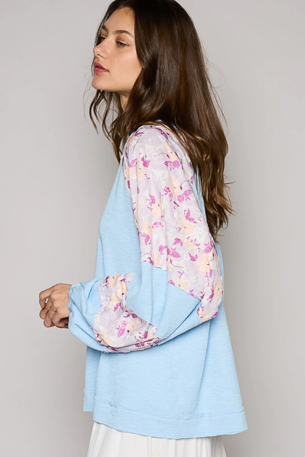 POL Round Neck Balloon Floral Long Sleeve Top - Image 3