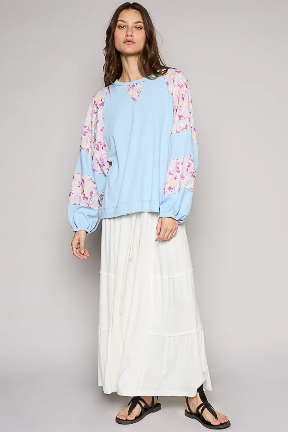 POL Round Neck Balloon Floral Long Sleeve Top - Image 4