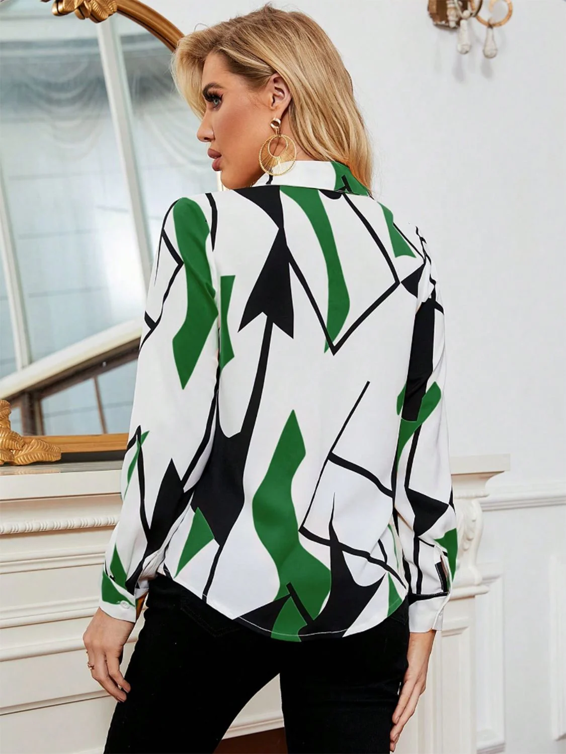 Printed Collared Neck Long Sleeve Shirt - Image 12
