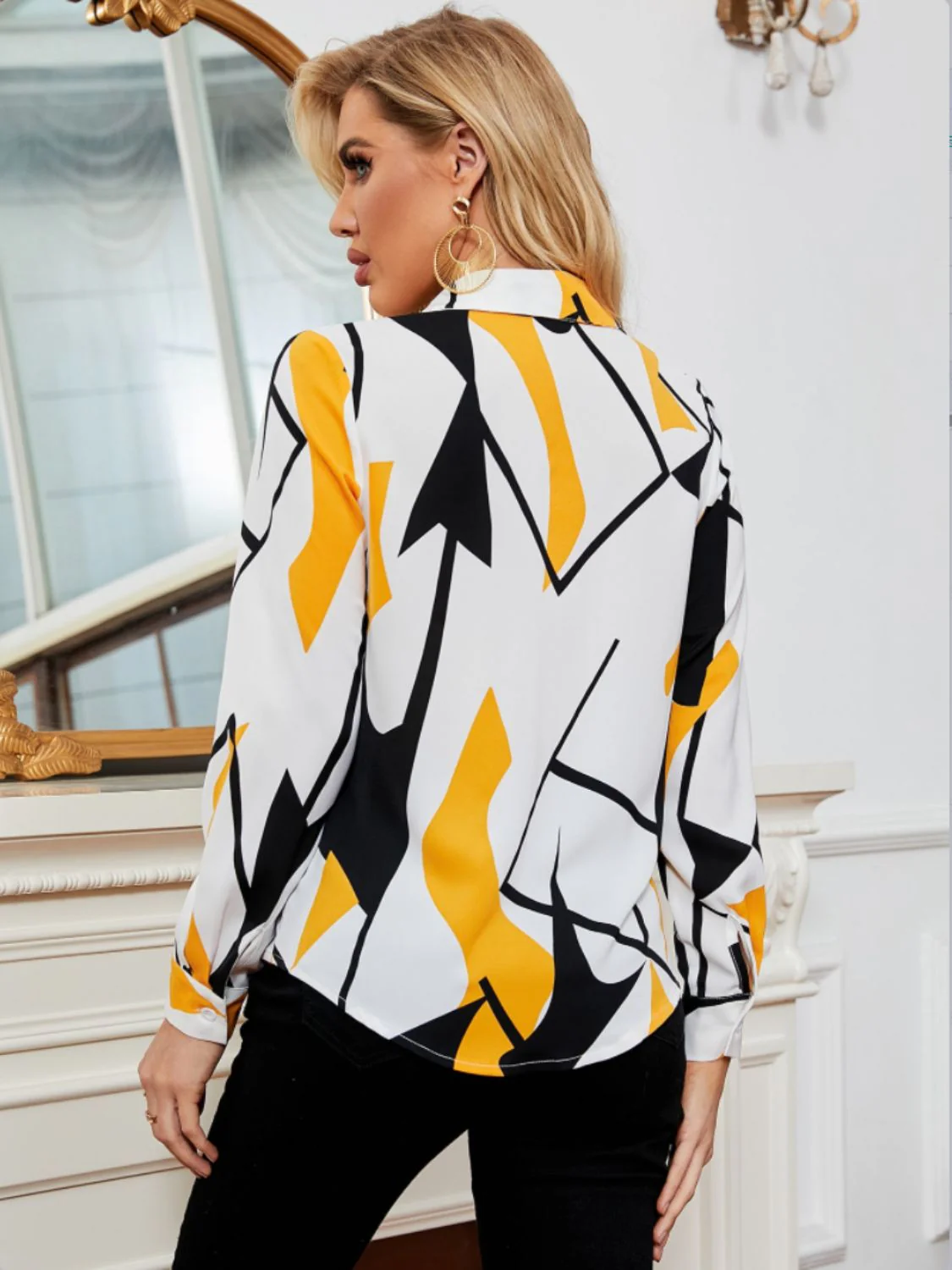 Printed Collared Neck Long Sleeve Shirt - Image 7