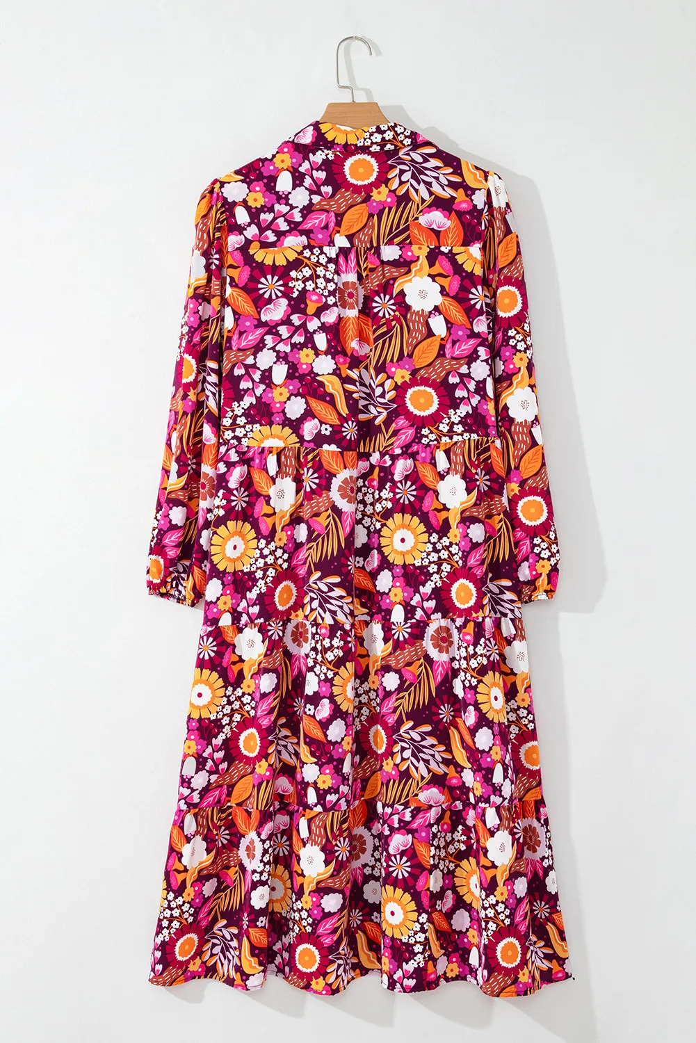 Printed Johnny Collar Long Sleeve Midi Dress - Image 3