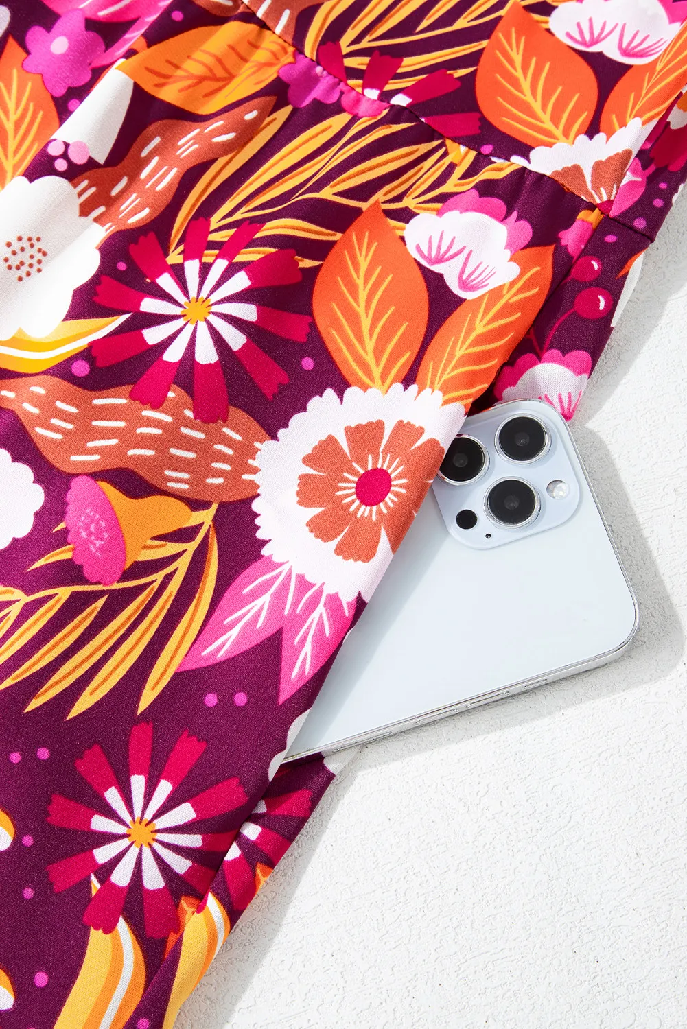 Printed Johnny Collar Long Sleeve Midi Dress - Image 5