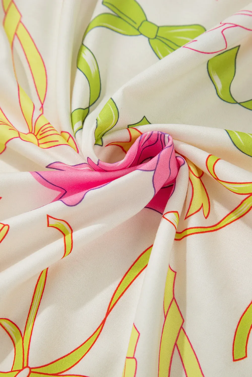 Printed Round Neck Long Sleeve Top and Shorts Set - Image 5