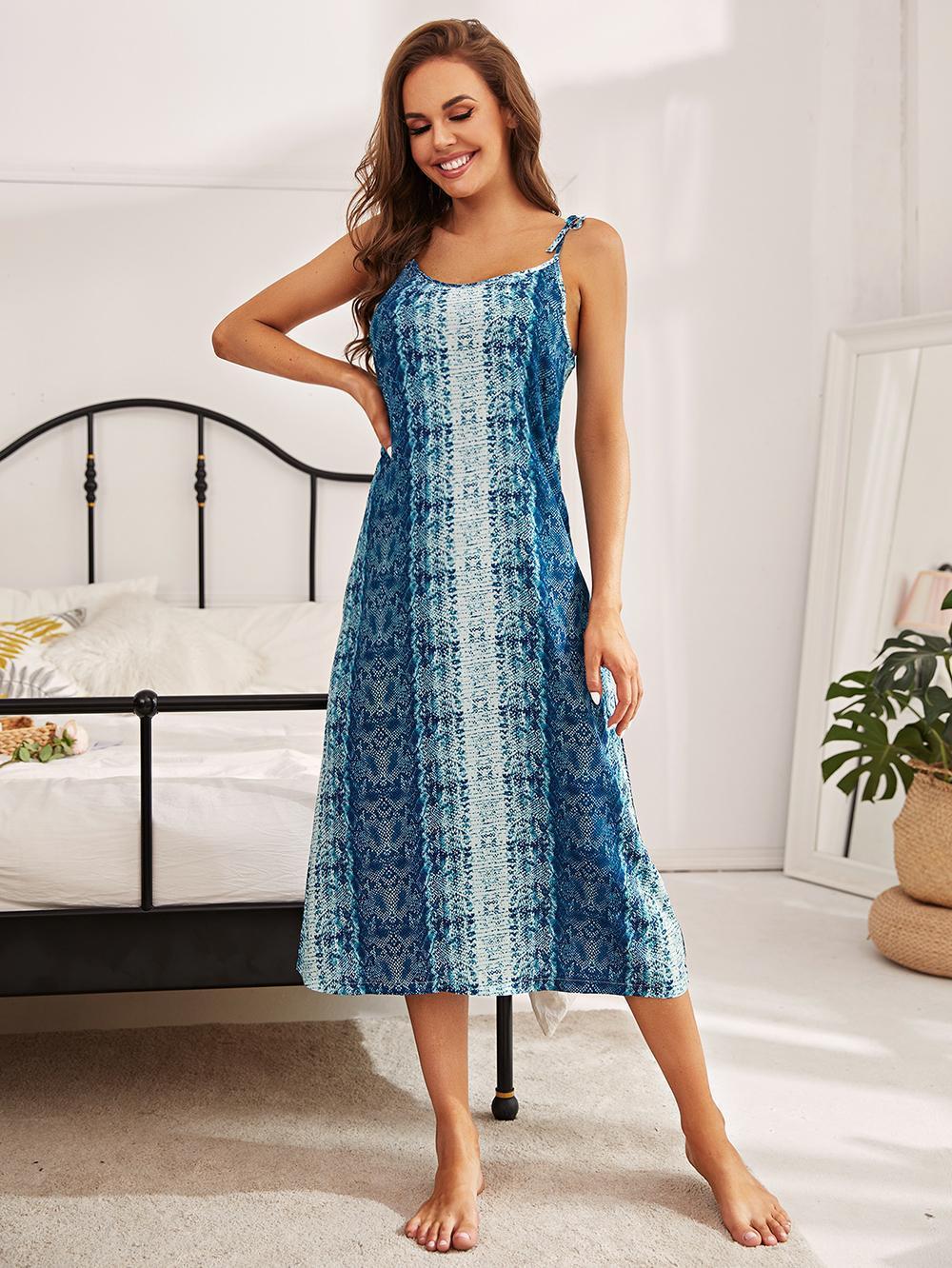 Printed Tie Shoulder Midi Night Dress - Image 3