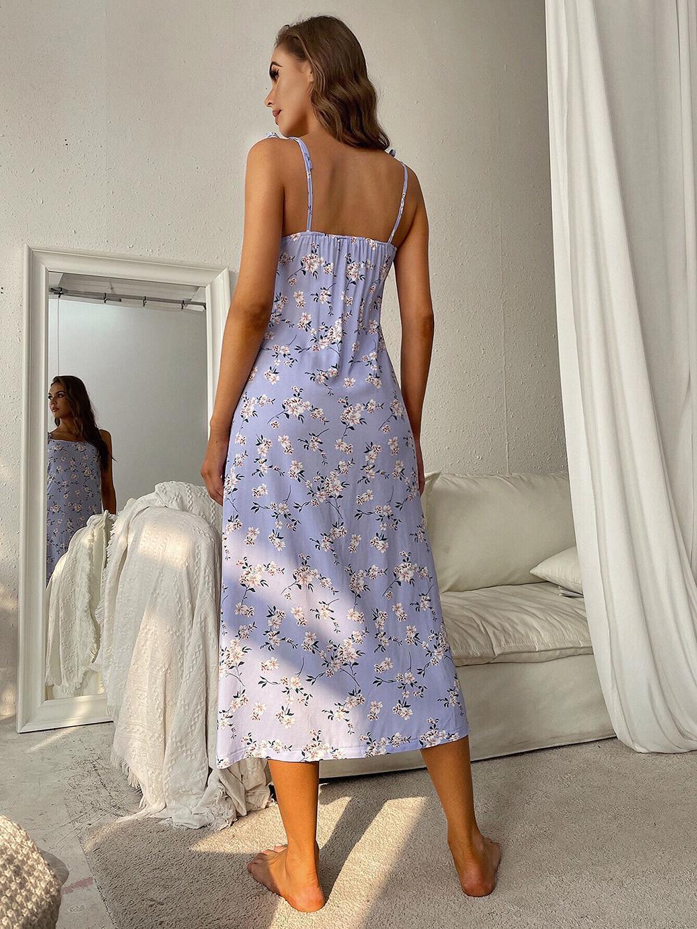 Printed Tie Shoulder Midi Night Dress - Image 9