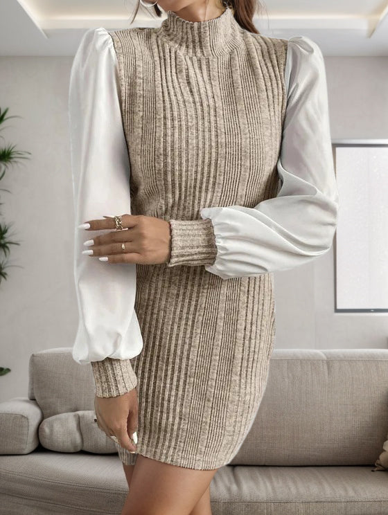 Ribbed Contrast Long Sleeve Sweater Dress - Image 3
