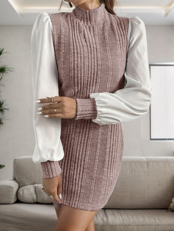 Ribbed Contrast Long Sleeve Sweater Dress - Image 5