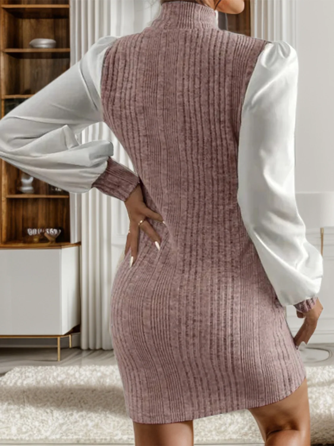 Ribbed Contrast Long Sleeve Sweater Dress - Image 6