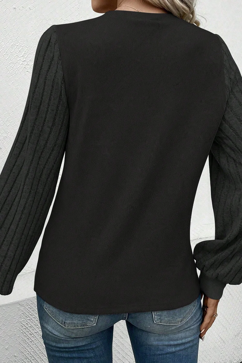 Ribbed Round Neck Long Sleeve Knit Top - Image 3