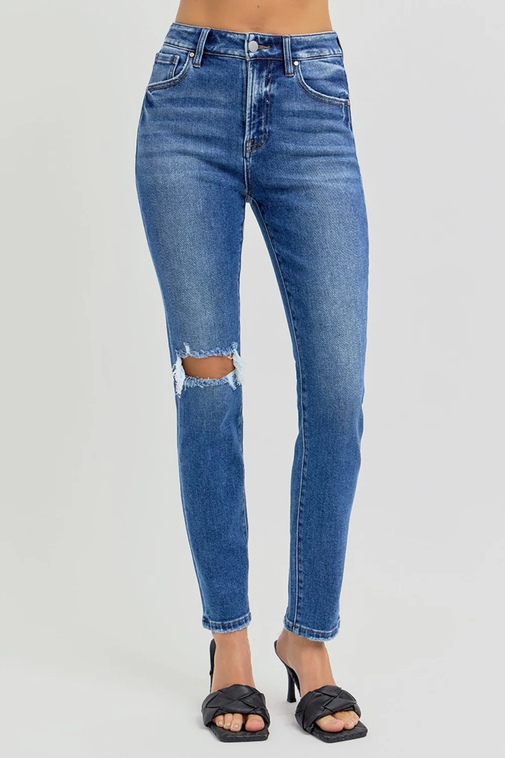 RISEN Full Size High Rise Ankle Skinny Knee Distressed Jeans - Image 4