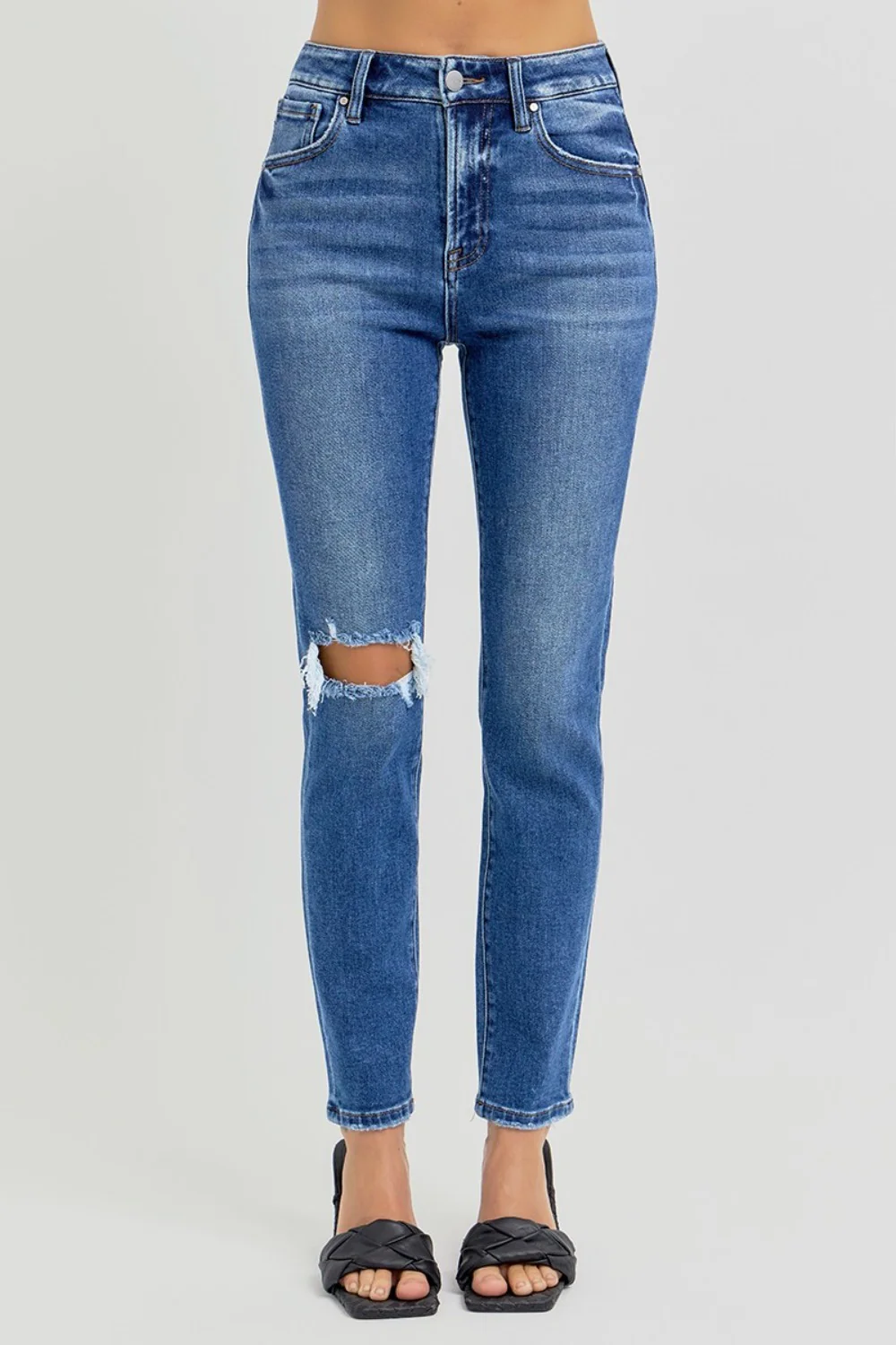 RISEN Full Size High Rise Ankle Skinny Knee Distressed Jeans - Image 5