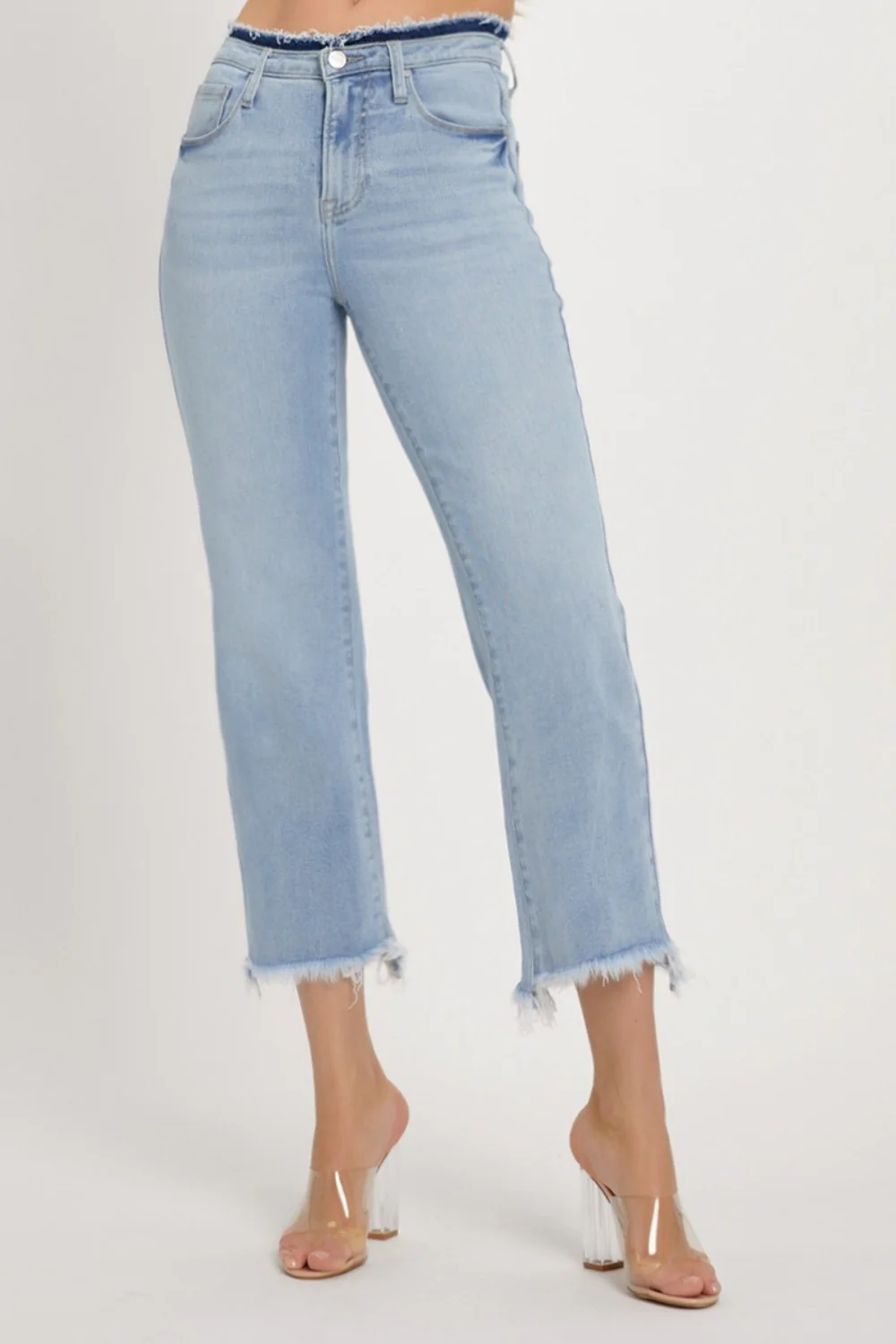 RISEN Full Size High Rise Raw Edge Crop Jeans - Image 5