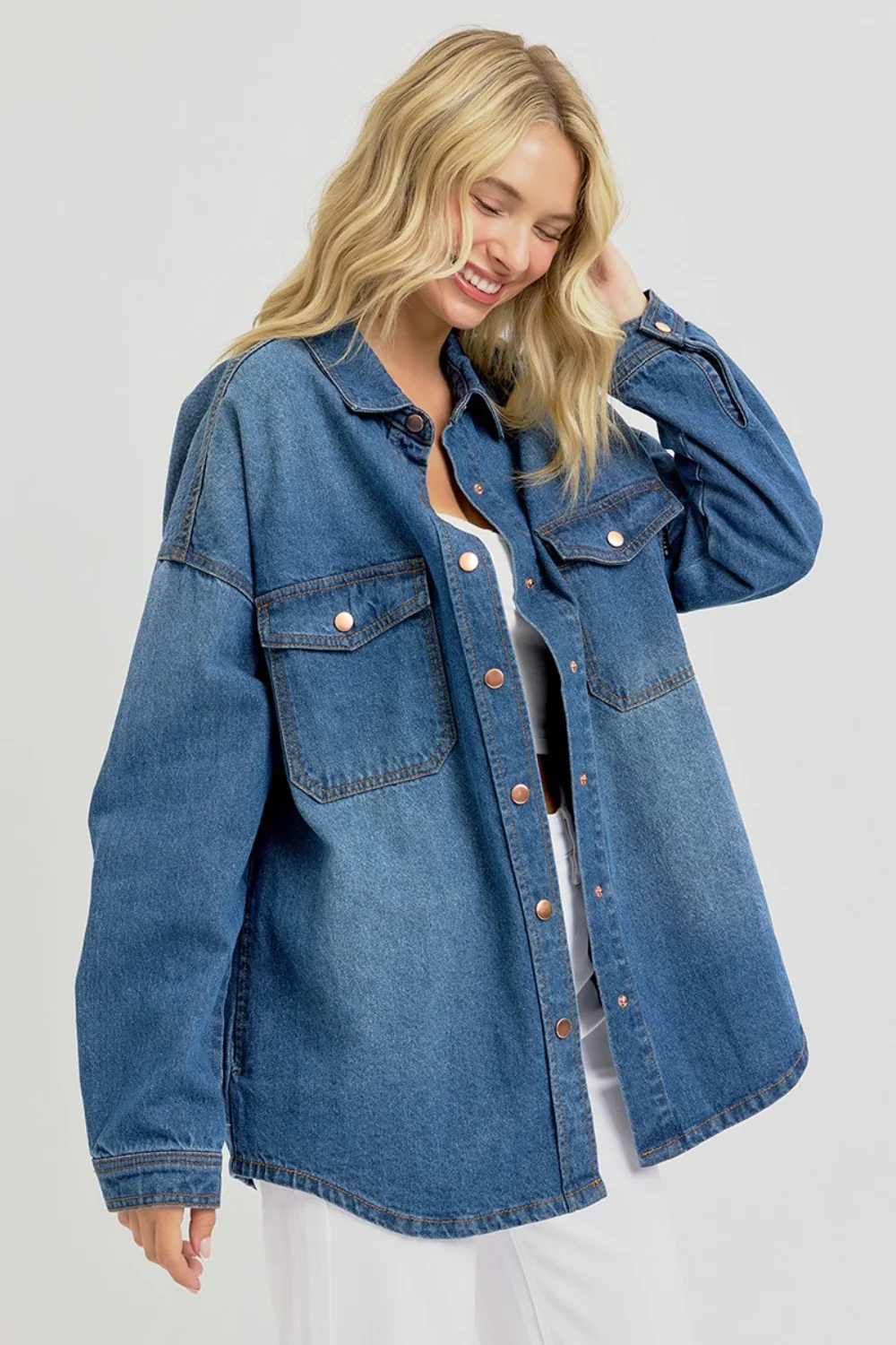RISEN Full Size Snap Down Long Sleeve Denim Jacket - Image 3