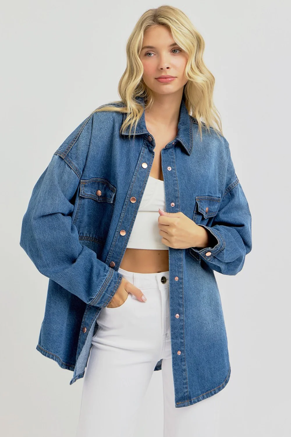 RISEN Full Size Snap Down Long Sleeve Denim Jacket - Image 4