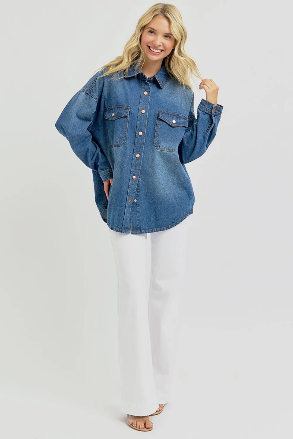 RISEN Full Size Snap Down Long Sleeve Denim Jacket - Image 5