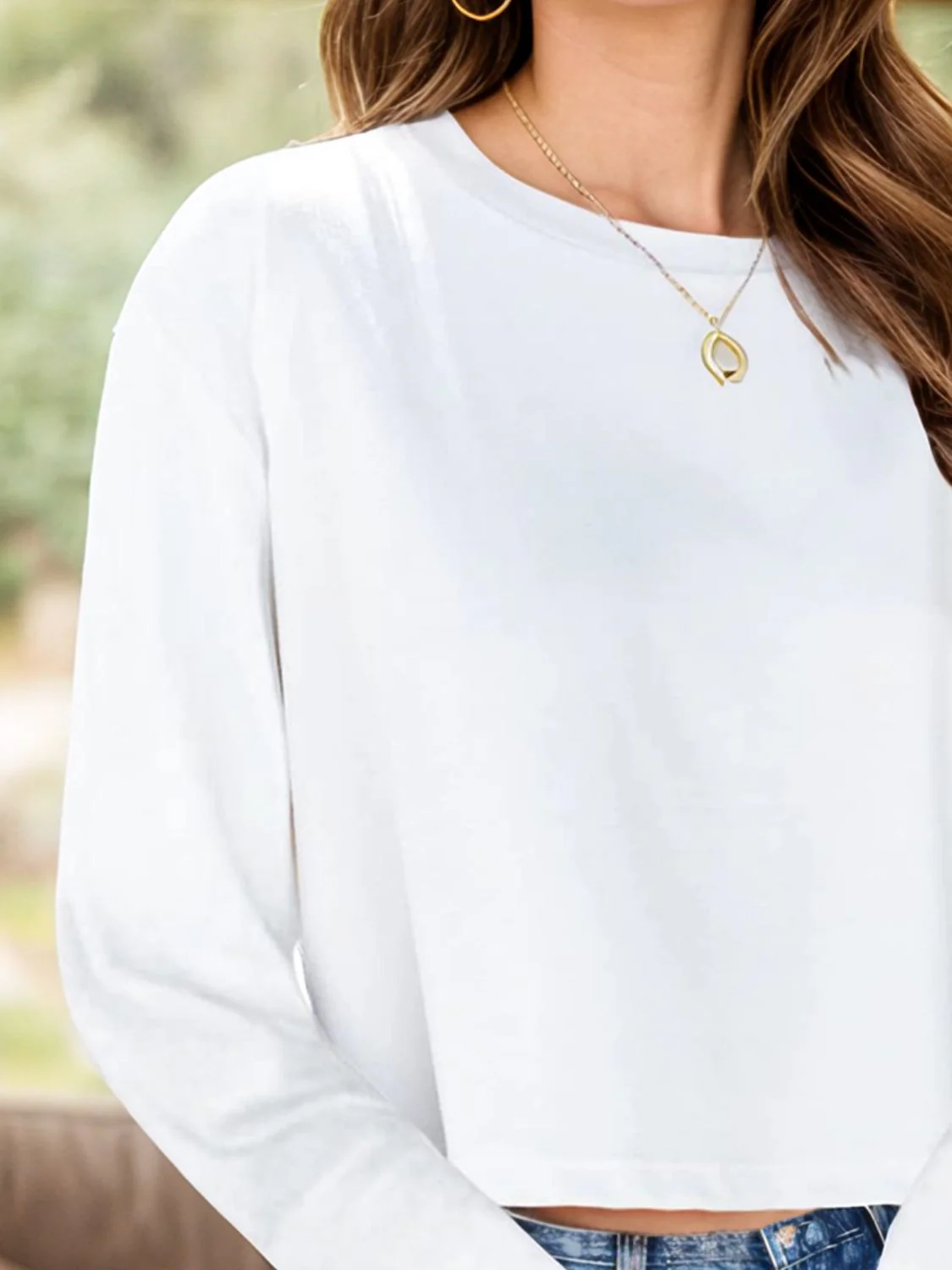 Round Neck Dropped Shoulder Long Sleeve T-Shirt - Image 3