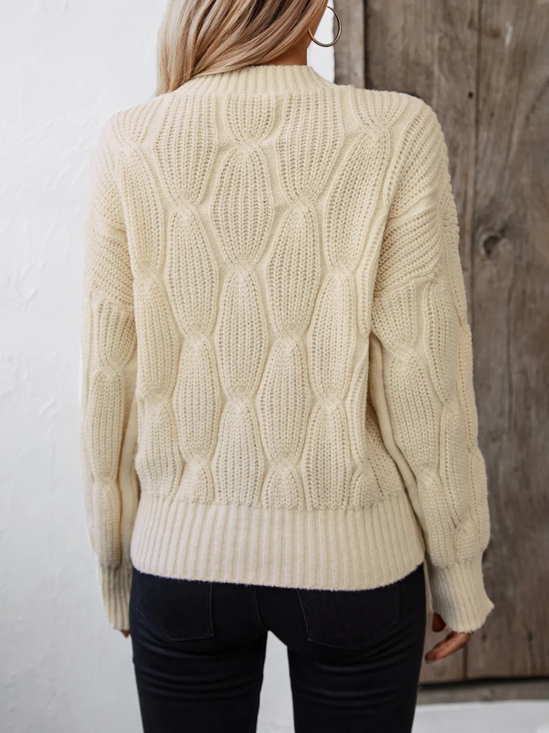 Round Neck Dropped Shoulder Sweater - Image 3