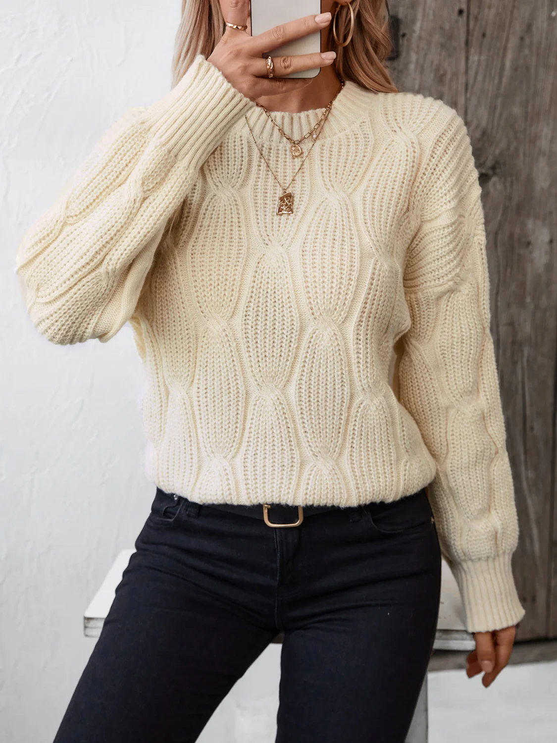 Round Neck Dropped Shoulder Sweater - Image 4