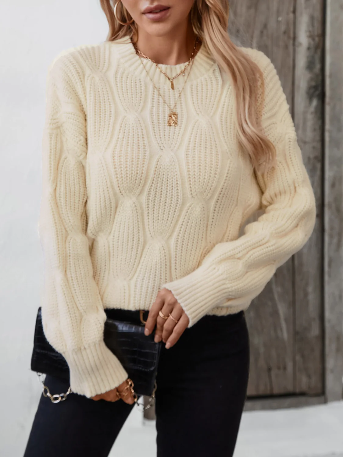 Round Neck Dropped Shoulder Sweater - Image 6