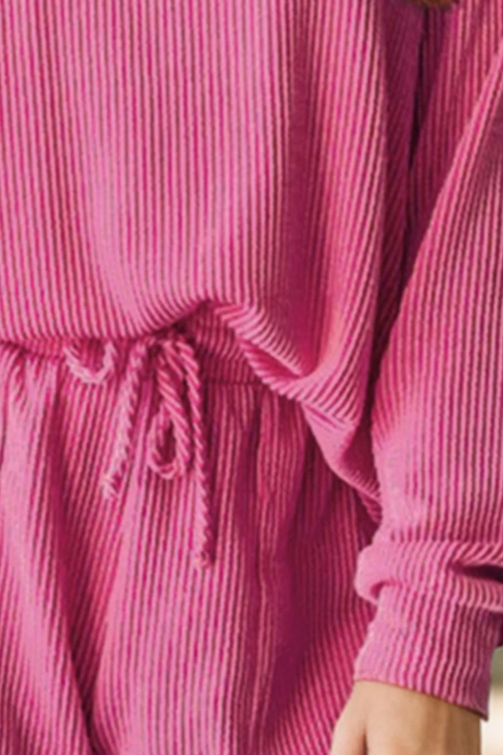 Round Neck Long Sleeve Top and Drawstring Shorts Set - Image 3