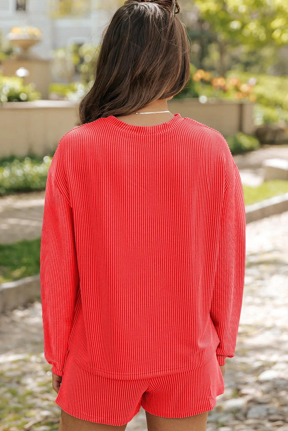 Round Neck Long Sleeve Top and Shorts Set - Image 10