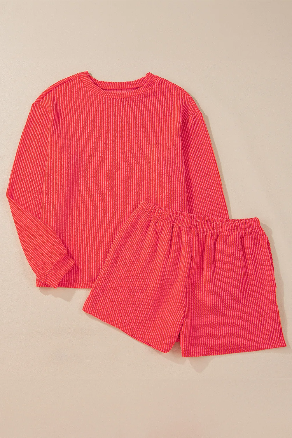 Round Neck Long Sleeve Top and Shorts Set - Image 11