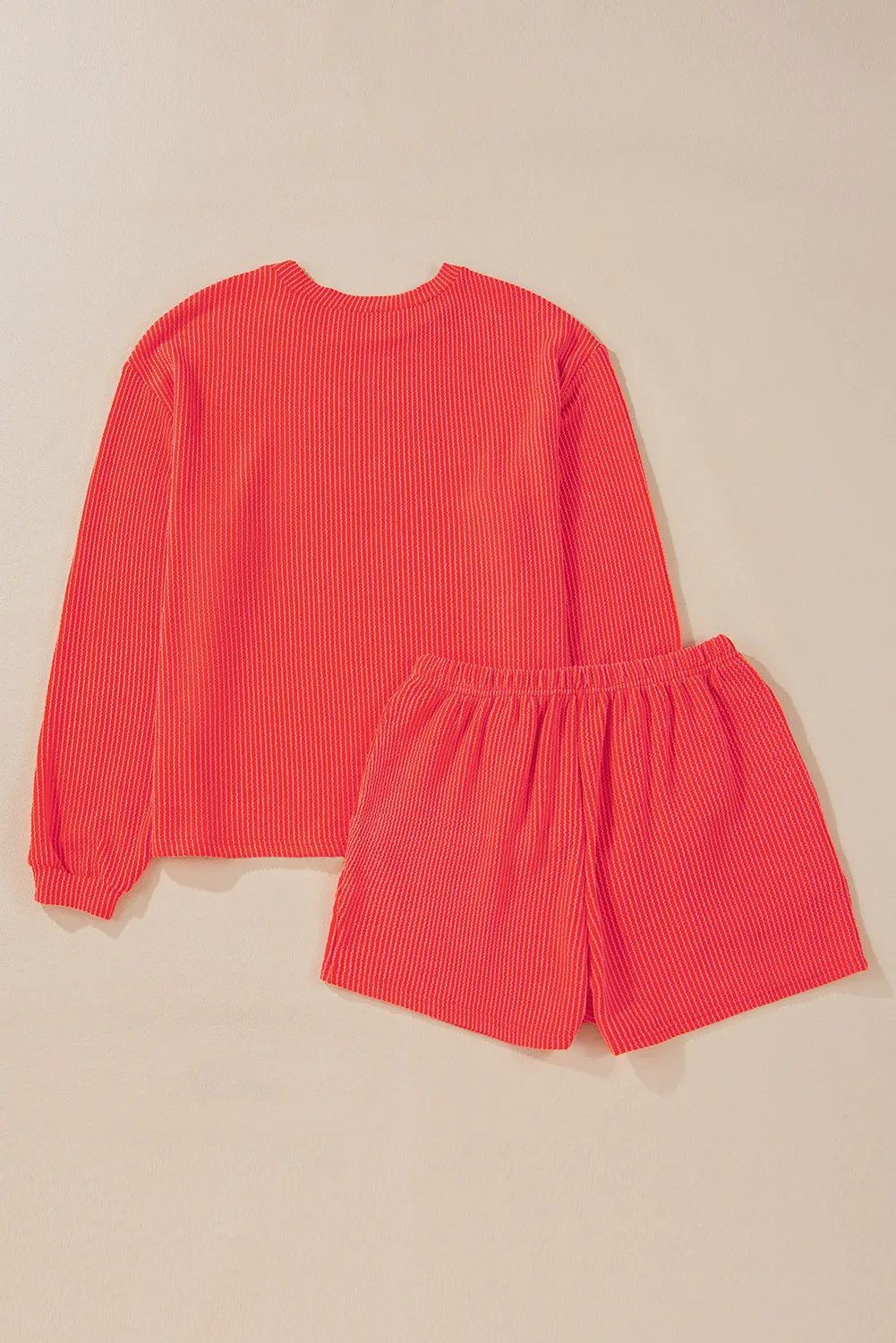Round Neck Long Sleeve Top and Shorts Set - Image 12