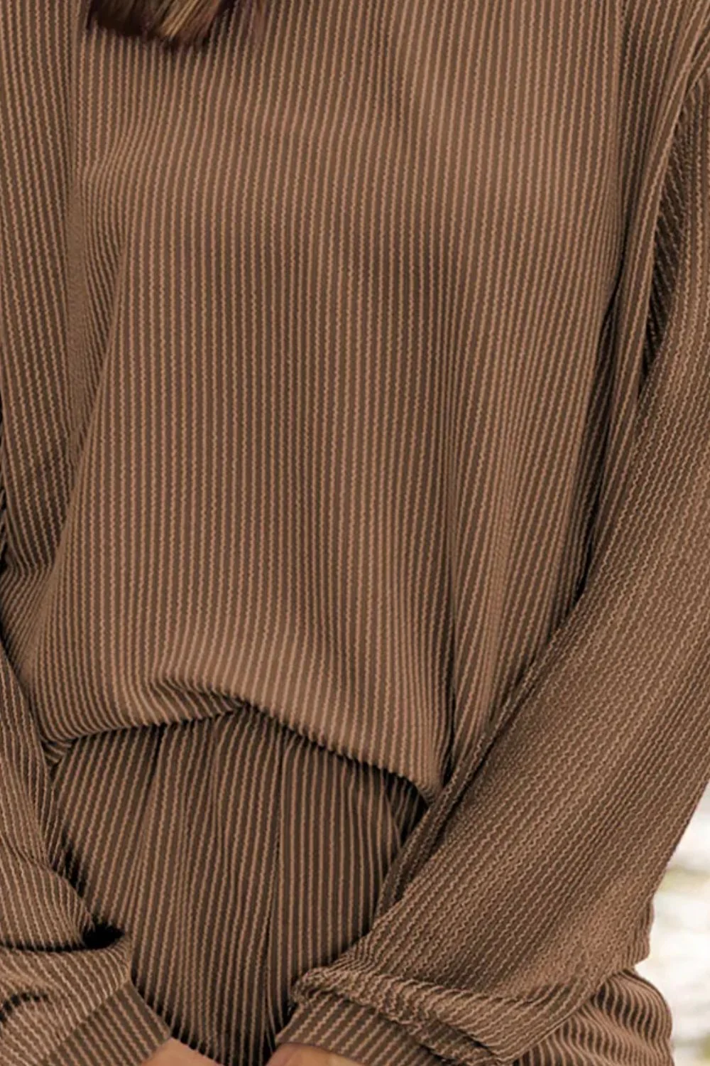 Round Neck Long Sleeve Top and Shorts Set - Image 15