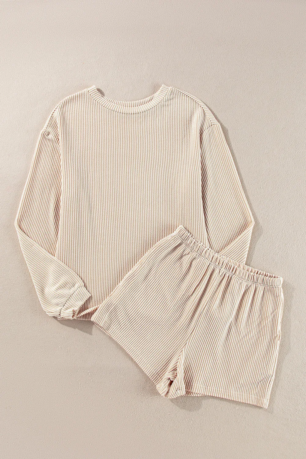Round Neck Long Sleeve Top and Shorts Set - Image 3
