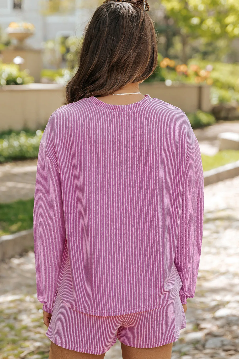 Round Neck Long Sleeve Top and Shorts Set - Image 6