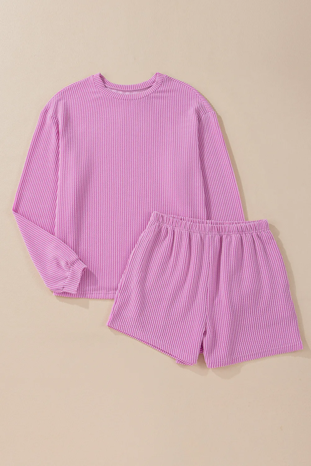 Round Neck Long Sleeve Top and Shorts Set - Image 7