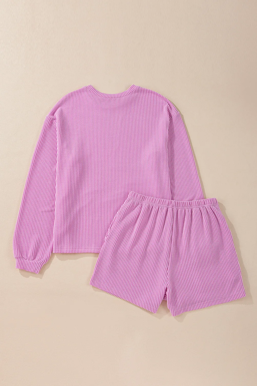 Round Neck Long Sleeve Top and Shorts Set - Image 8
