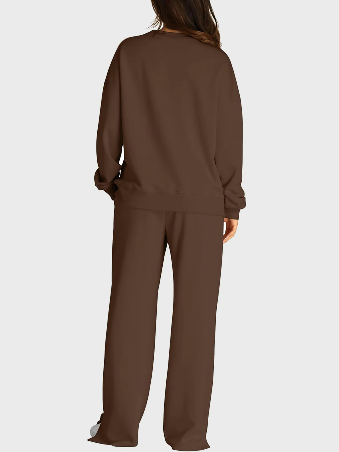 Round Neck Long Sleeve Top and Slit Pants Set - Image 12