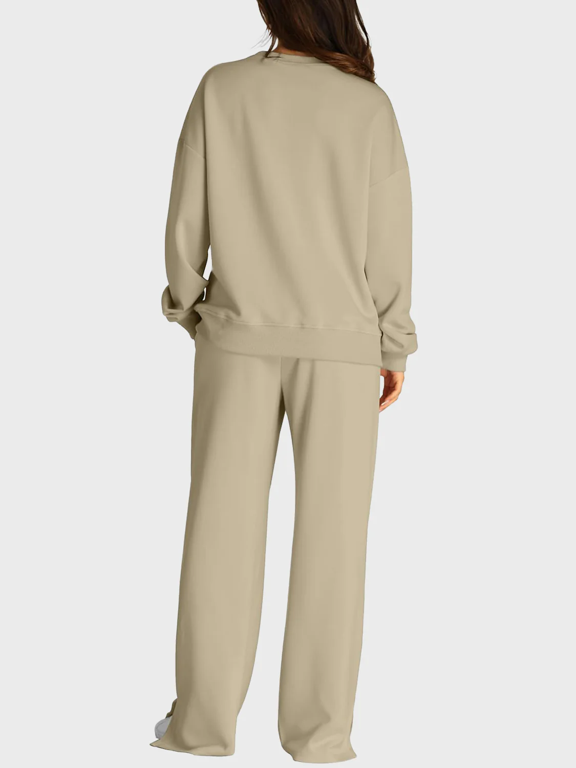 Round Neck Long Sleeve Top and Slit Pants Set - Image 20