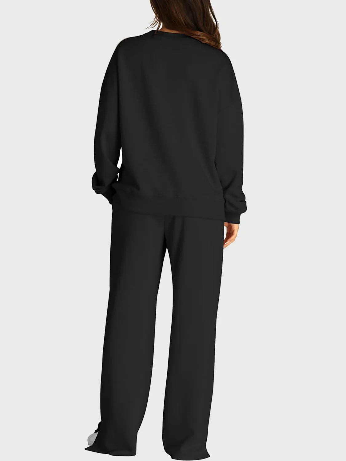 Round Neck Long Sleeve Top and Slit Pants Set - Image 8