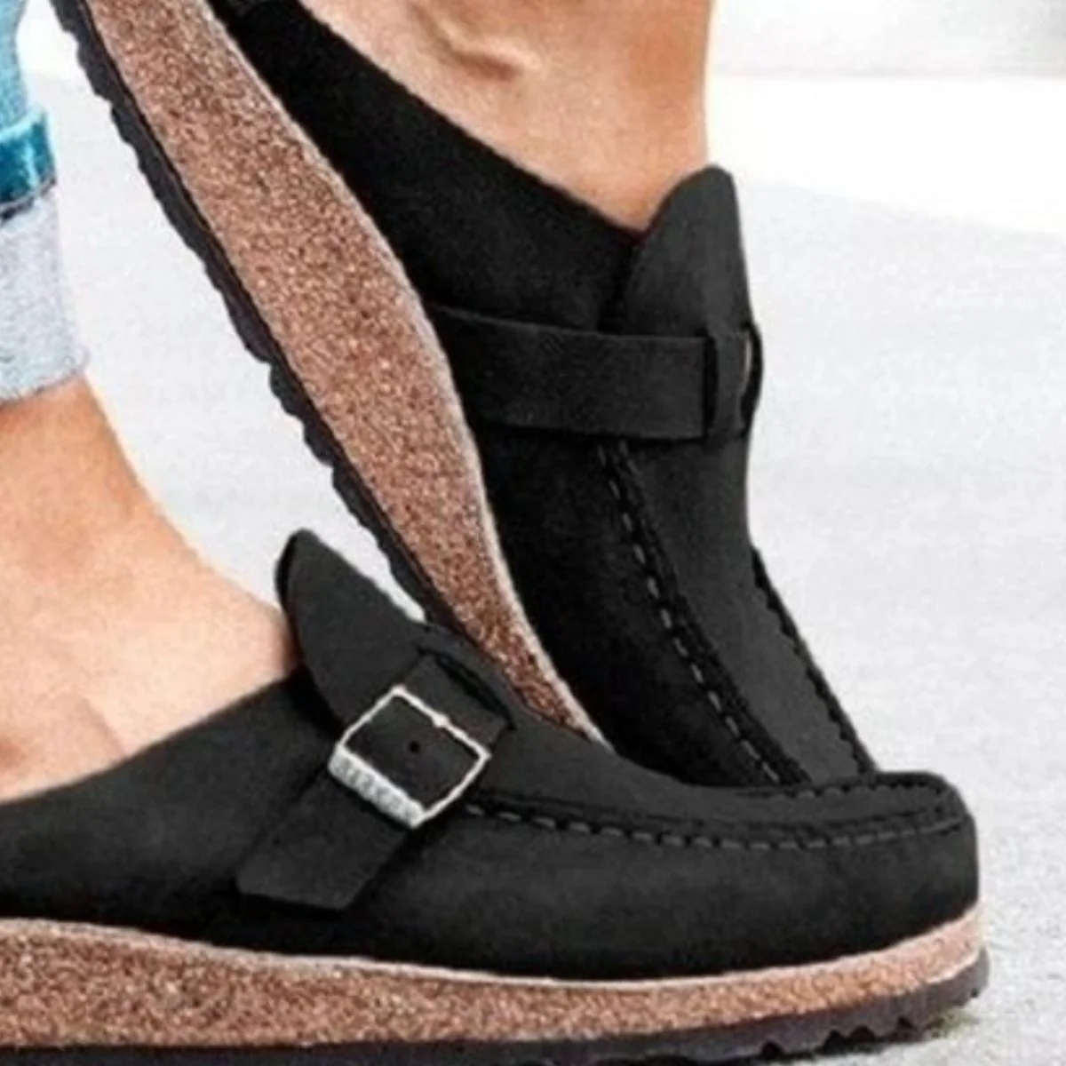 Round Toe Low Heel Buckle Loafers - Image 5