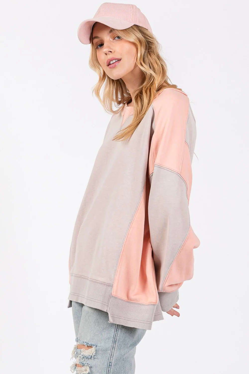 SAGE + FIG Color Block Round Neck Sweatshirt - Image 3