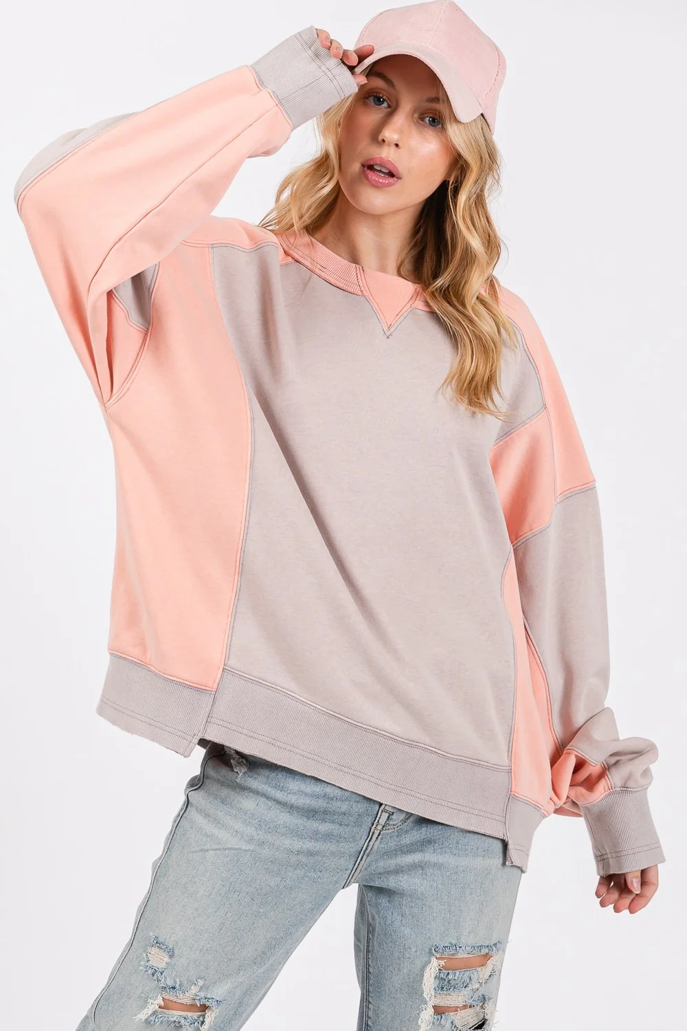 SAGE + FIG Color Block Round Neck Sweatshirt - Image 4