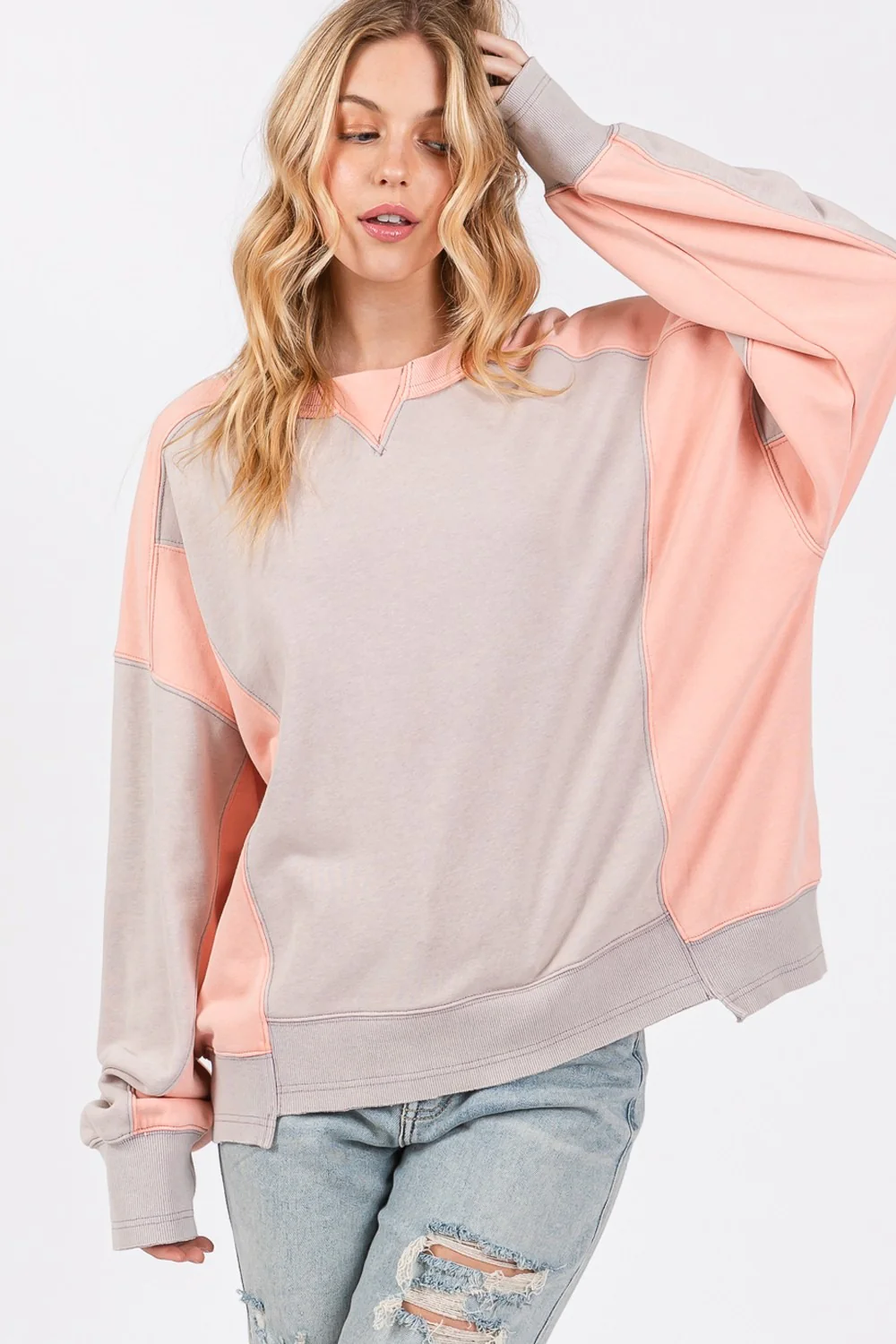 SAGE + FIG Color Block Round Neck Sweatshirt - Image 5